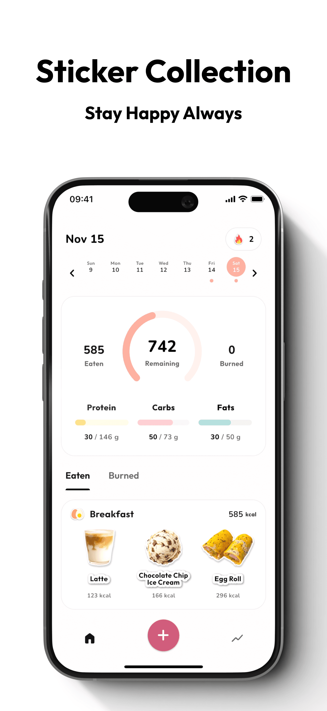Eatmoji app screenshot 2 - calorie tracking and food sticker diary